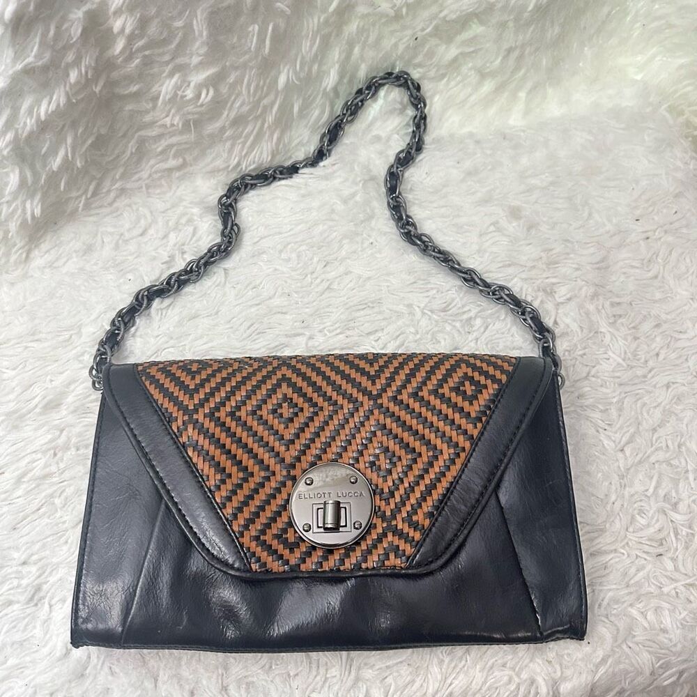 Elliott Lucca Bali Cordoba Woven‎ Leather Clutch Shoulder Bag Convertible